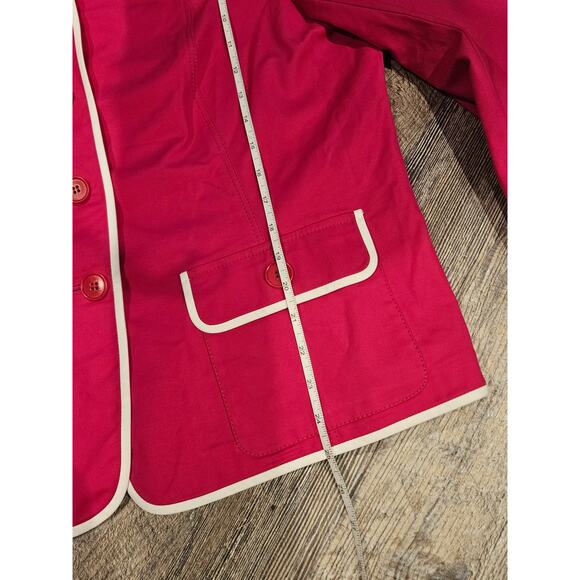 Lafayette 148 pink blazer button front jacket white piping womens large xl 14 - Picture 4 of 8